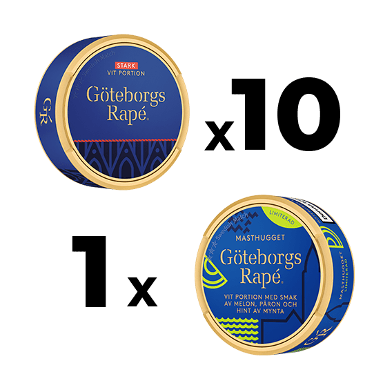 10 Göteborgs Rapé White Portion Strong + 1 Göteborgs Rapé Masthugget Mixpack