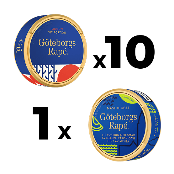 10 Göteborgs Rapé Lingon White Portionssnus + 1 Göteborgs Rapé Masthugget Mixpack